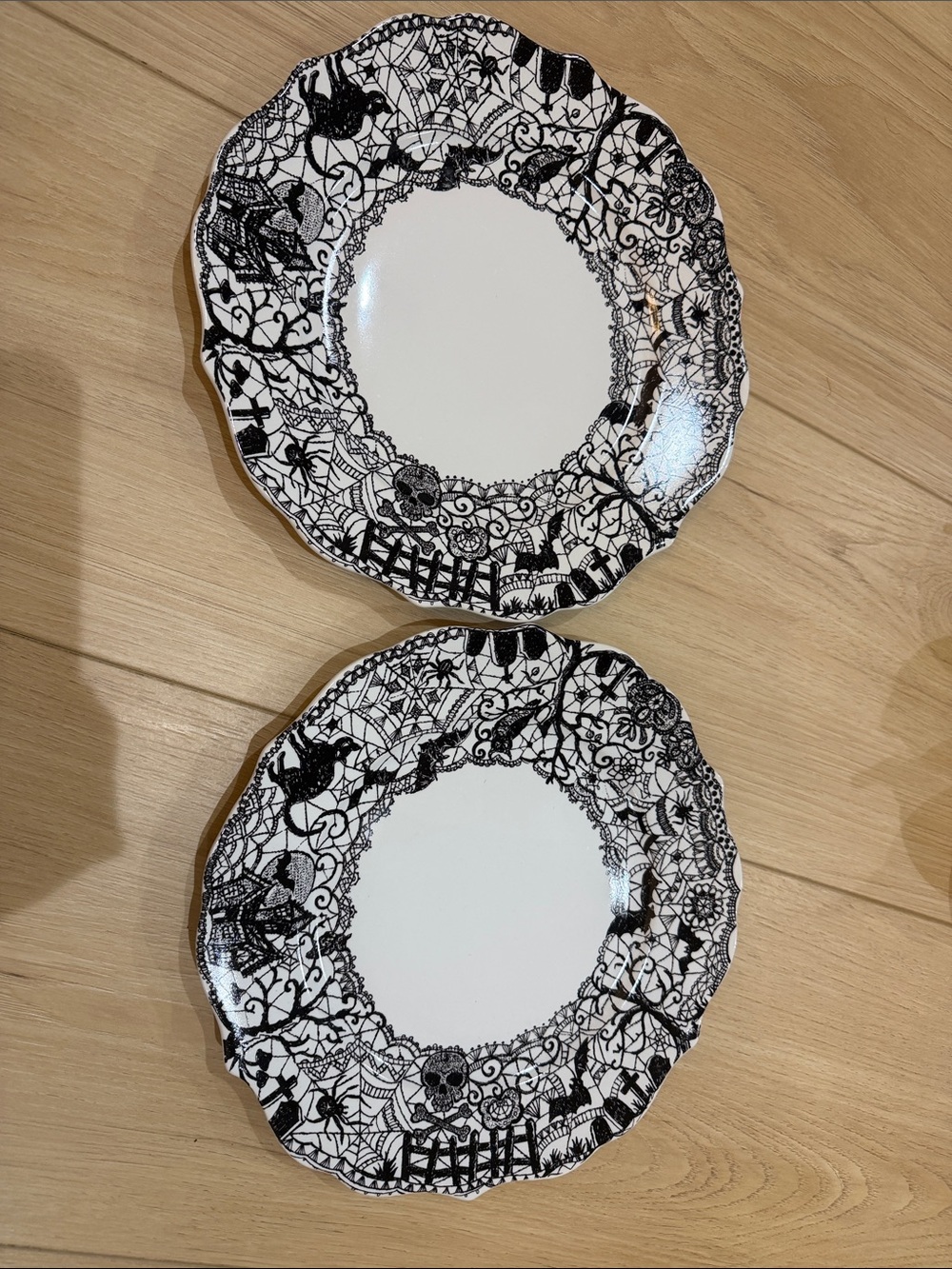 Two 222 Fifth WICCAN LACE DINNER PLATES Halloween